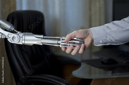 Robot man handshake