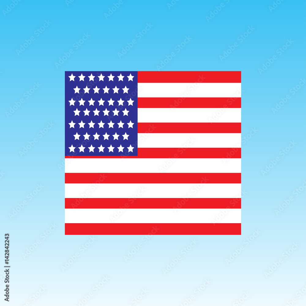 Fototapeta premium Flag of the USA. On a blue sky background. Vector illustration.