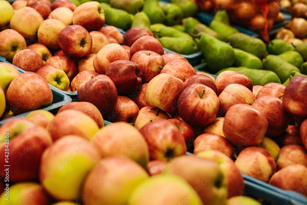Fresh apples. Natural local products on the farm market. Harvesting. Seasonal products. Food. Fresh apples. Natural local products on the farm market. Harvesting. Seasonal products. Food.