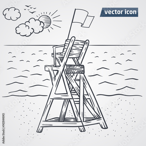 Lookout tower on beach vector hand drawn