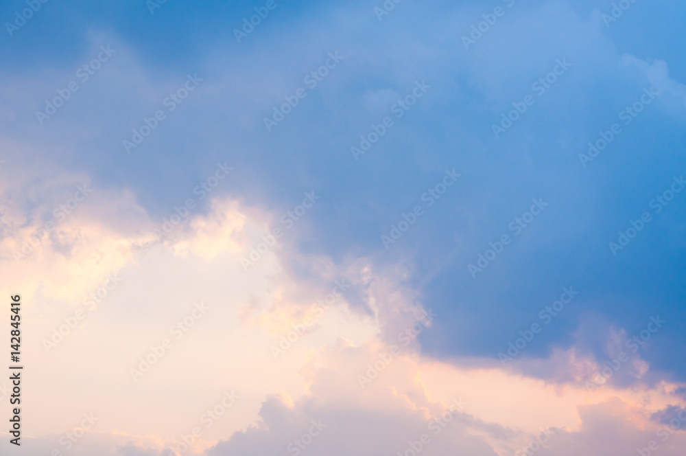 Twilight sky with colorful clouds in rainy season,Clouds before raining storm in the sky with vintage color tone