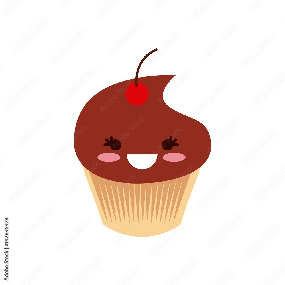 kawaii cupcake icon over white background. colorful design. vector illustration kawaii cupcake icon over white background. colorful design. vector illustration