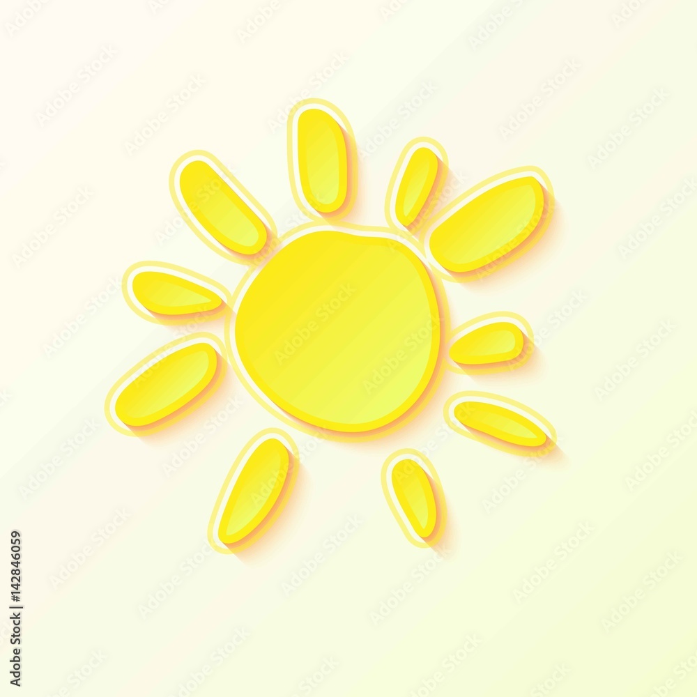 Hot Summer Sun with yellow rays on white sky. Hot Summer Sun with yellow rays on white sky.