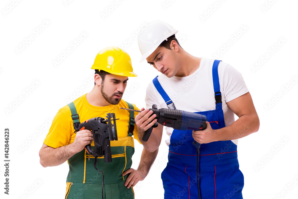 Two workers isolated on the white background Two workers isolated on the white background
