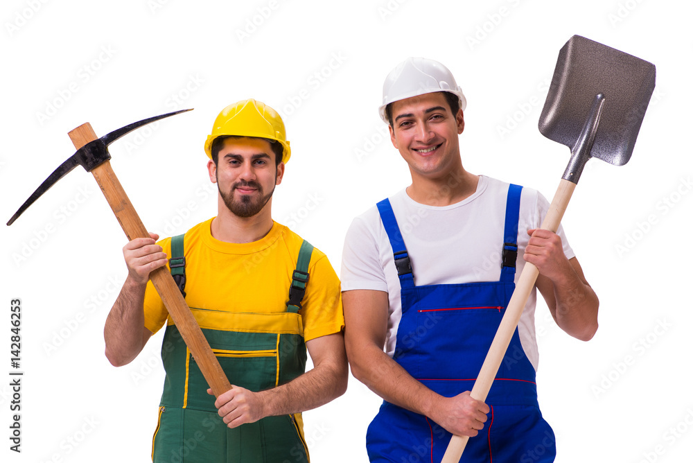Two workers isolated on the white background Two workers isolated on the white background