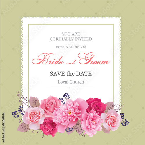 Wedding floral template collection.Wedding invitation, thank you card, save the date cards. Vector illustration. EPS 10 © elimika