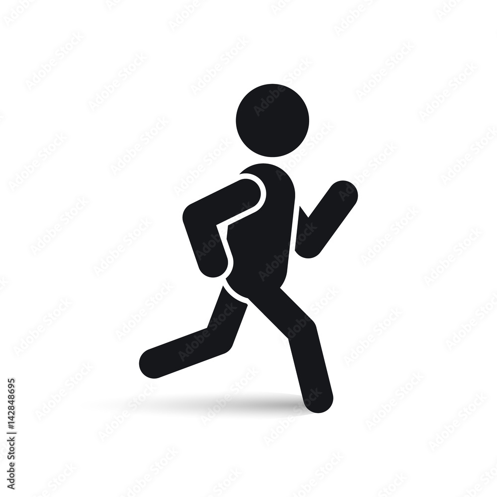 Running man icon vector silhouette on white.
