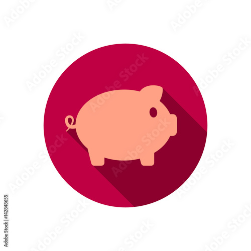 Piggy bank icon flat design with long shadow. Vector.