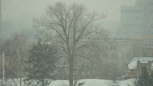 A snowstorm in a city, an urban landscape