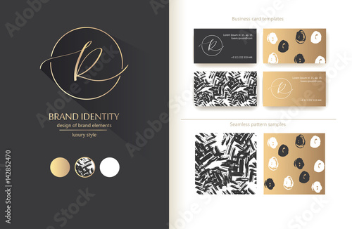 Sophisticated brand identity. Letter R line logo. Business card template included.