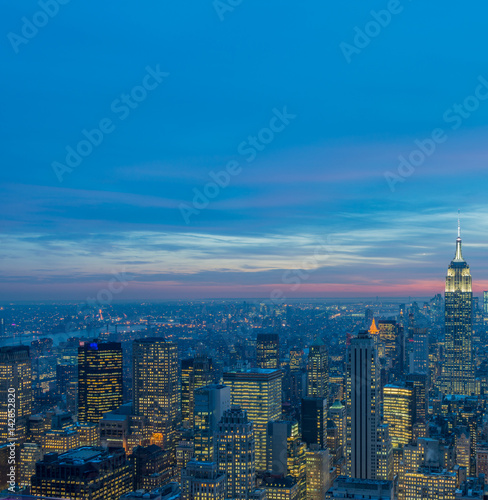 View of New York Manhattan during sunset hours