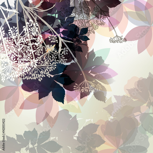 Floral background in pastel colors and spring plants