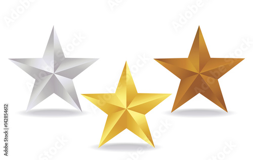 Gold Silver and Bronze star set vector illustration