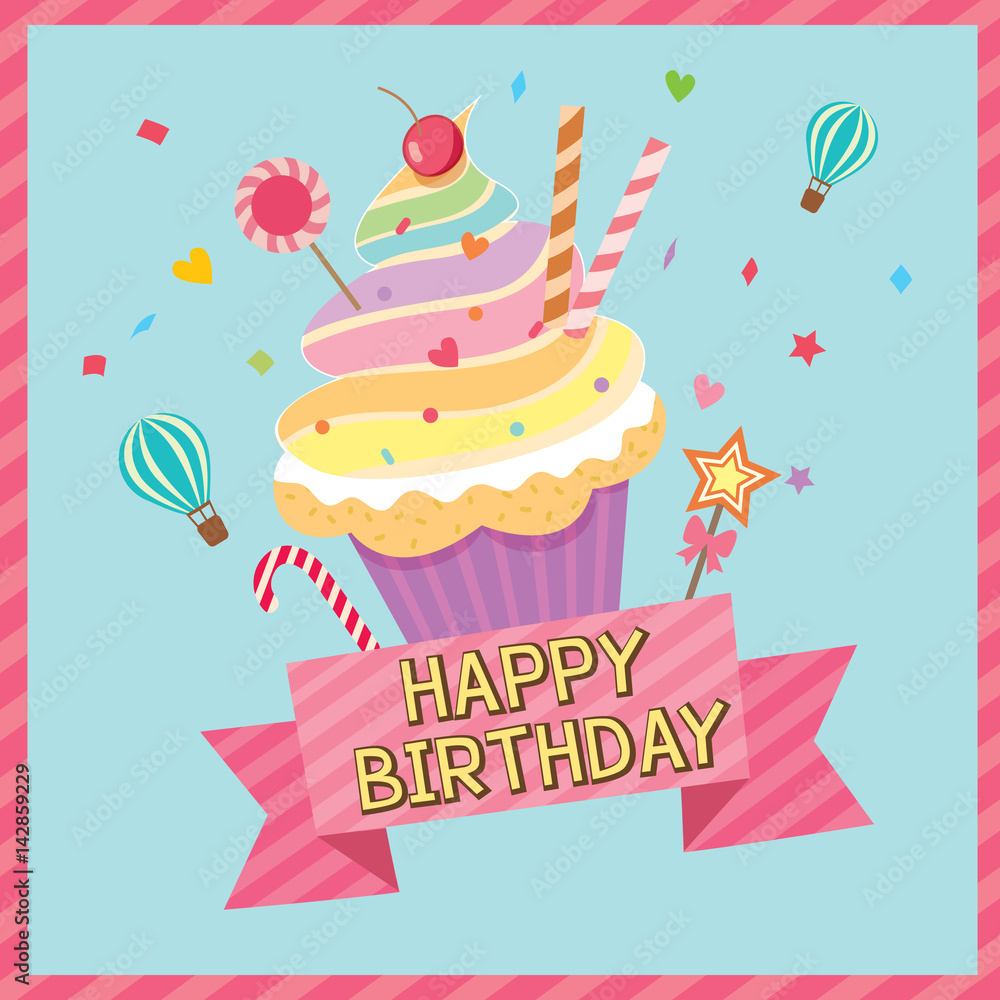 Cupcake design for happy birthday card party. Cupcake design for happy birthday card party.