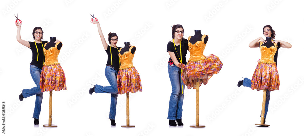 Naklejka premium Woman tailor isolated on the white