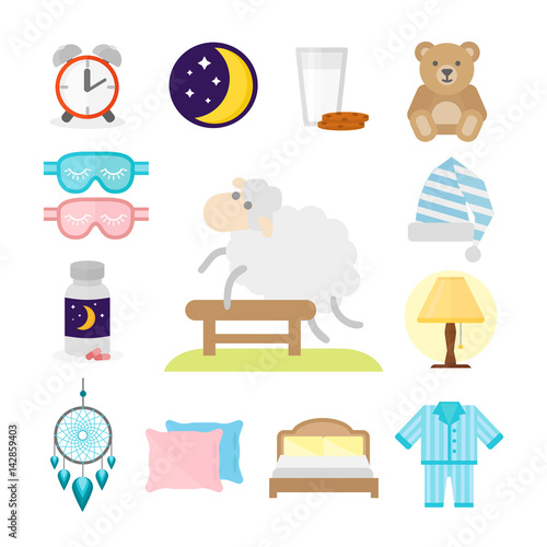 Sleep icons vector illustration set collection nap icon moon relax bedtime night bed