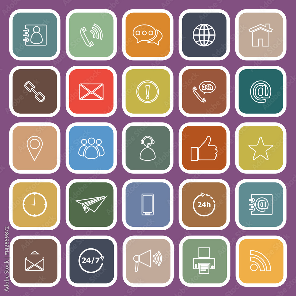 Contact us line flat icons on purple background Contact us line flat icons on purple background