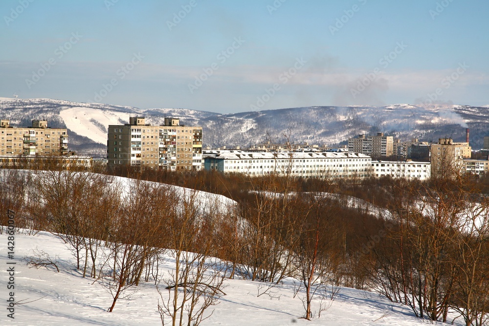  The view of Murmansk city ,Russia from Alyosha Monument 
