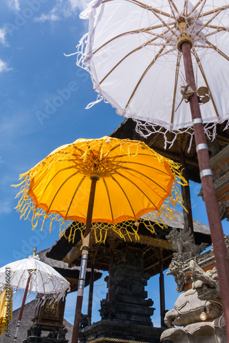 Traditional Hindu umbrellas in temple, Bali, Indonesia photo