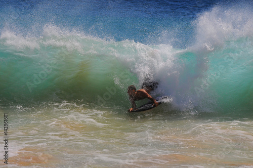 Tableau sur toile Boogie boarding Hawaii Sandy Beach Oahu Hawaii wave riding