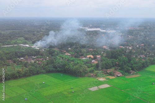 Aerial view of rice fields in tropical country Indonesia