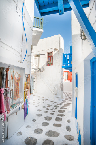 Small shop and alley on a greek aegean island
