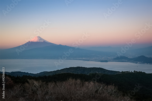 Sunset landscape of Mountain Fuji and Suruga Bay at Shizuoka prefecture