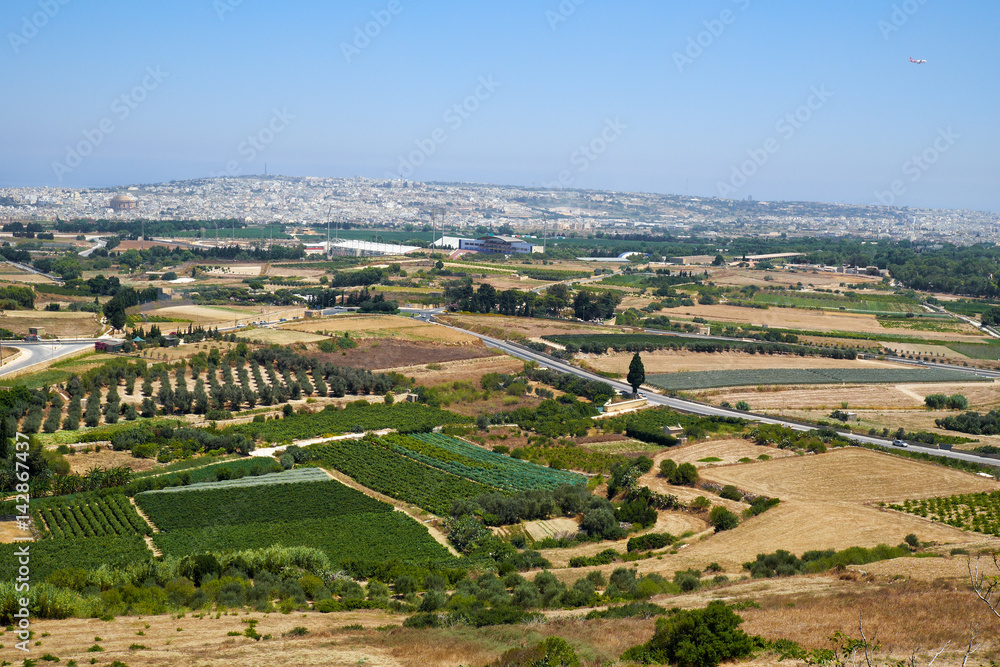 View from the Mdina to the countryside surrounding the old capital. Malta