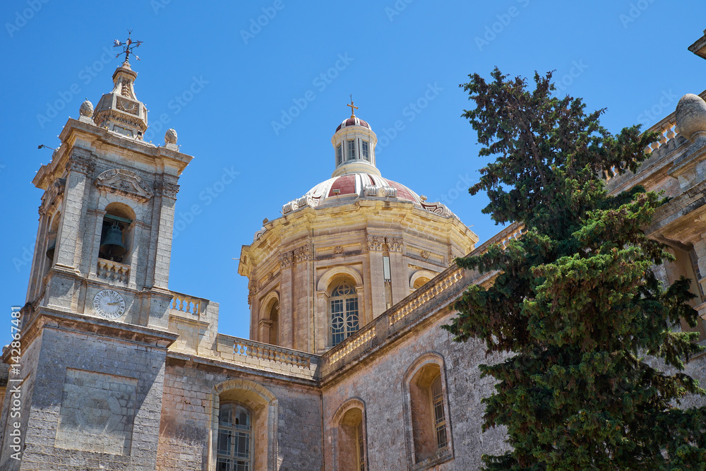 Dome and bell tower of the Collegiate Church of St Paul, Rabat, Malta