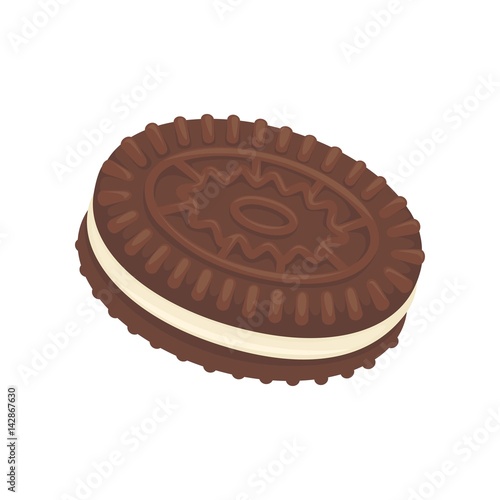 Fototapeta Sandwich chocoate biscuit, filled with vannila cream, isolated on white