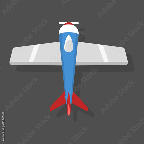 Vector blue airplane illustration top view and aircraft transportation travel way design journey object. photo