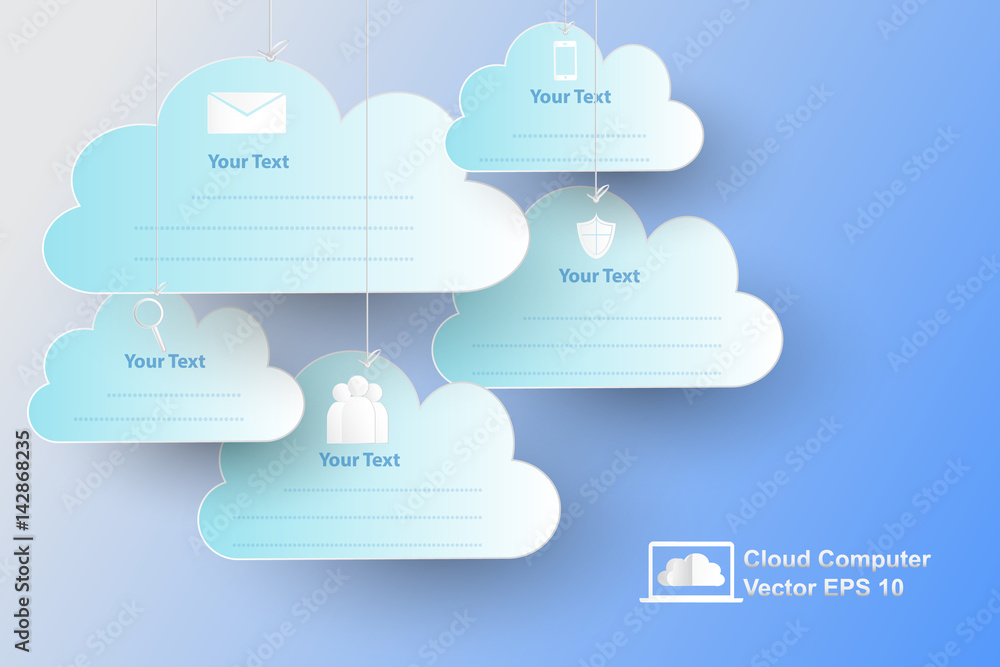 cloud computer with paper art style,vector cloud computer with paper art style,vector