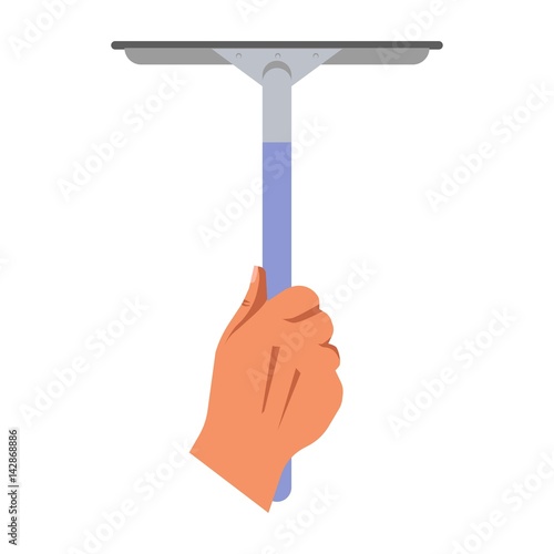 Cleaning concept with hand holding mop for washing windows