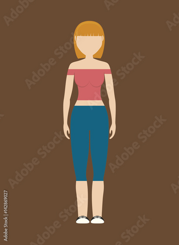 woman wearing casual clothes cartoon icon over brown background. colorful design. vector illustration