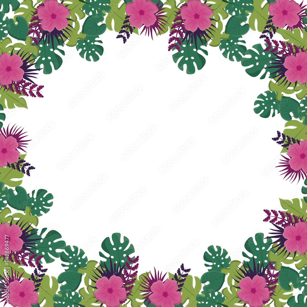 frame with tropical flowers over white background. colorful design. vector illustration frame with tropical flowers over white background. colorful design. vector illustration