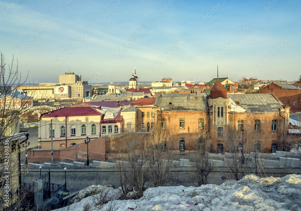 old town landscape with grunge houses Tomsk Siberia Russia