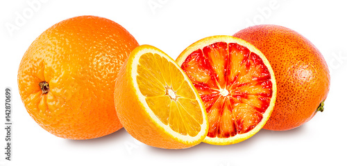 orange fruit and red orange fruit isolated on white