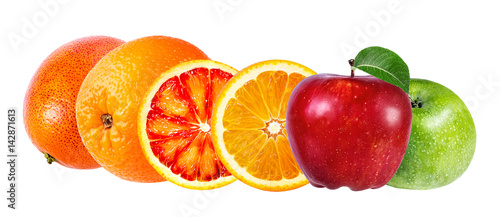 apple and orange fruit isolated on white