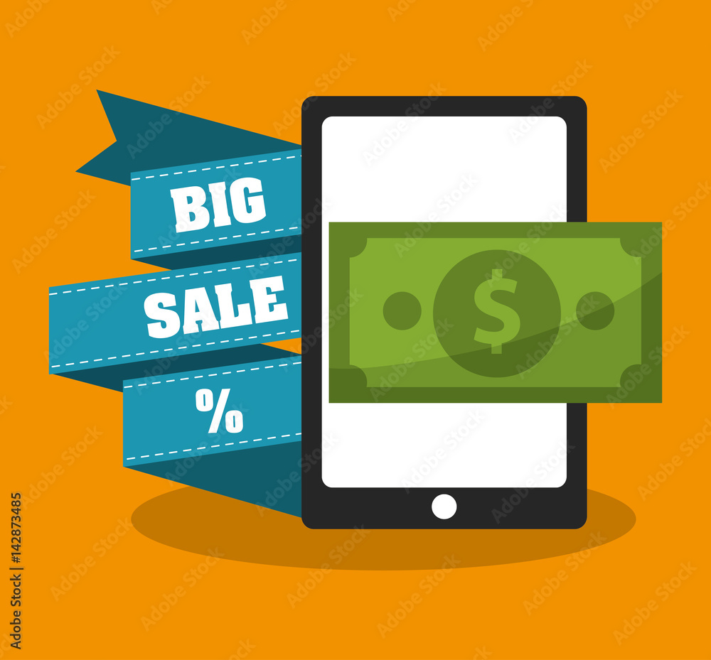 smartphone device with sale related icons over orange background. colorful design. vector illustration smartphone device with sale related icons over orange background. colorful design. vector illustration