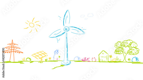 Elektrizität Landschaft Energie Skizze Zeichnung Panorama