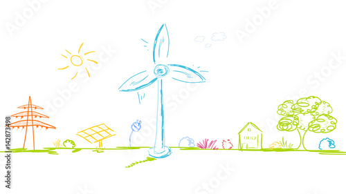 Landschaft Band Banner Panorama Strom Windrad Solar Haus Strom 