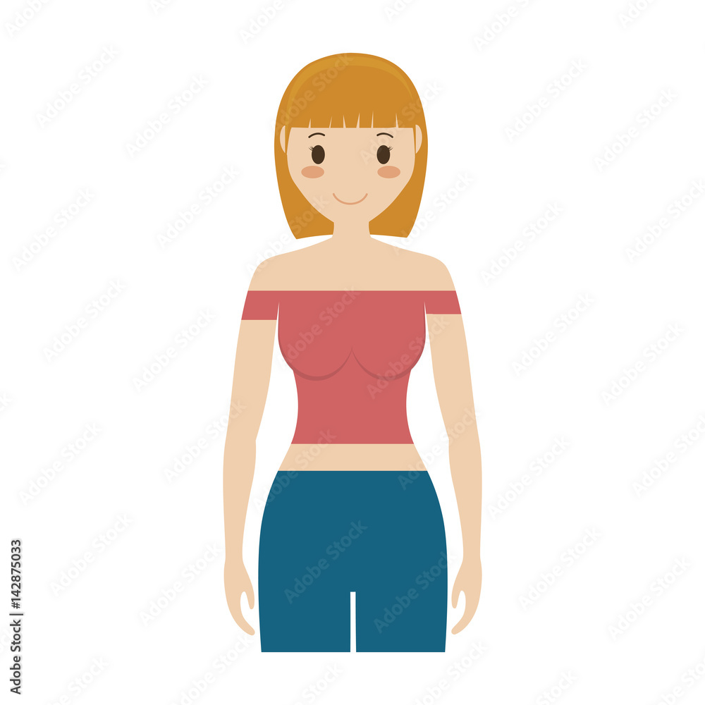 Happy girl wearing casual clothes cartoon icon over white background. colorful design. vector illustration Happy girl wearing casual clothes cartoon icon over white background. colorful design. vector illustration
