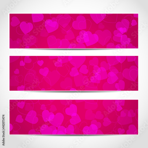 Banners with pink hearts on pink background