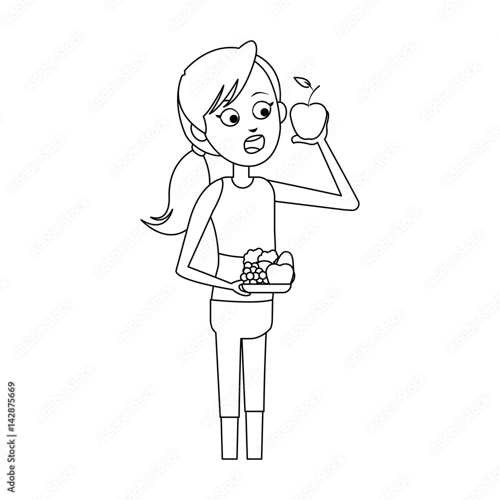 woman eating a apple, cartoon icon over white background. vector illustration woman eating a apple, cartoon icon over white background. vector illustration