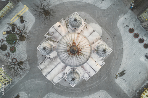 Aerial view of St. Michael the Archangel's Church or the Garrison Church in early morning. Sunrise time. photo