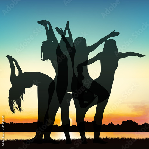 Lady silhouette image in the posture of Yoga.