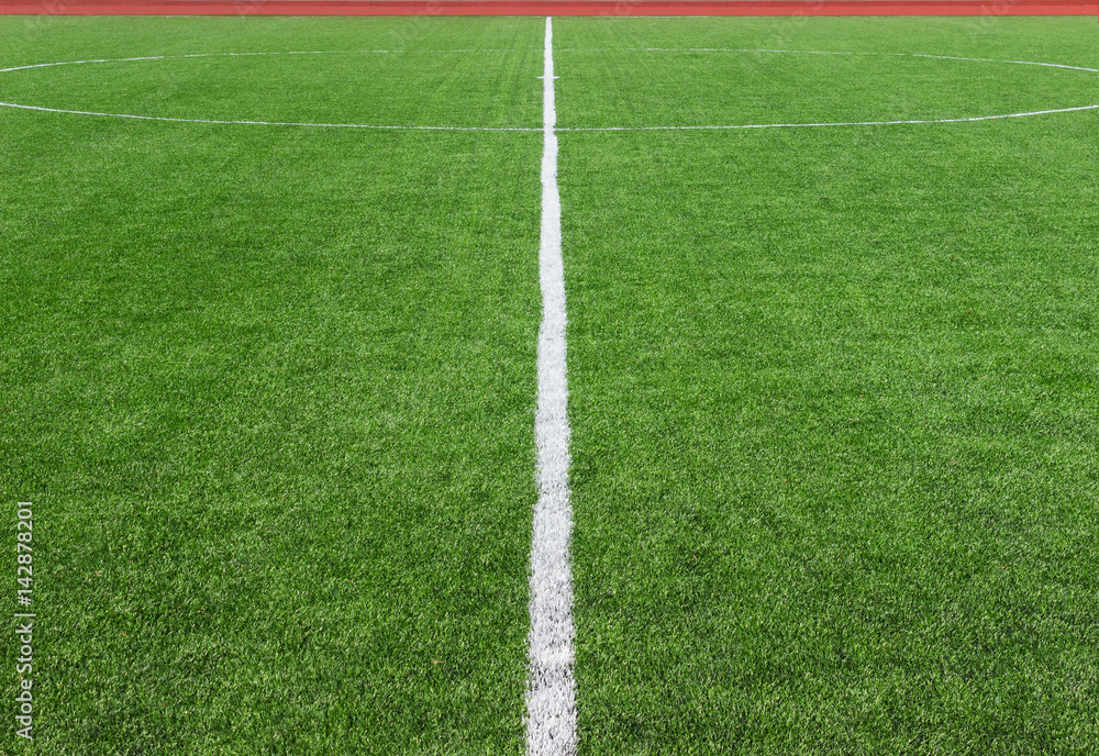 Obraz premium Soccer football field center divided with white line