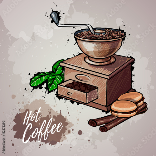 Hand drawn illustration of coffee mill