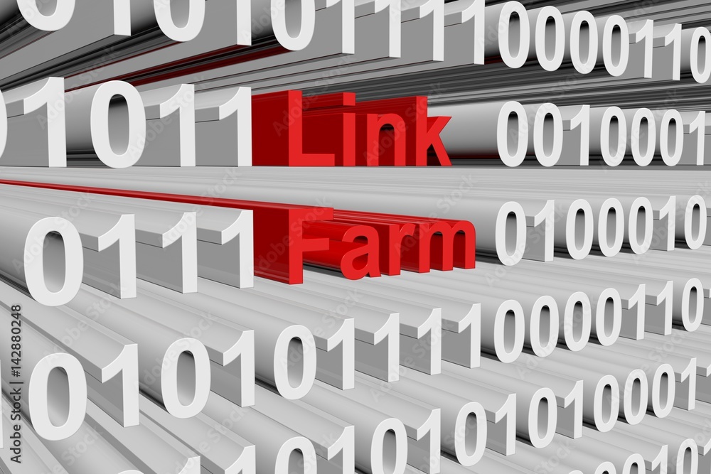 Link farm is a form of binary code, 3D illustration
