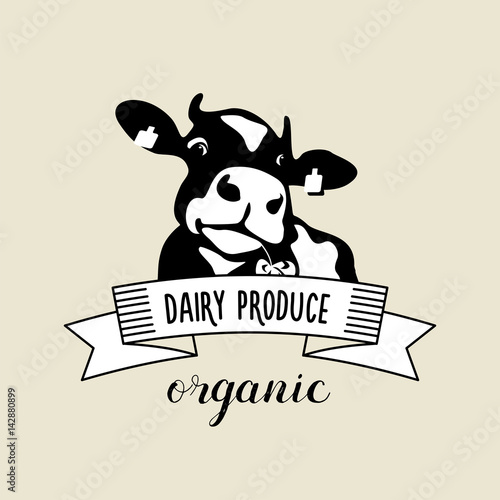 Vector emblem of the cow. Organic dairy products.